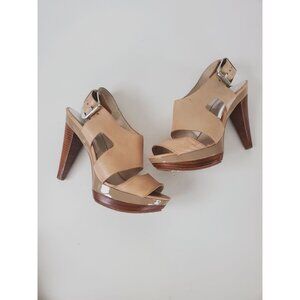 Michael Kors CARLA Taupe Leather Platform Heels Size 7.5 M Womens Shoes